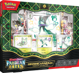Pokemon Paldean Fates Premium Collection Meowscarada 8 boosterów 3 promo