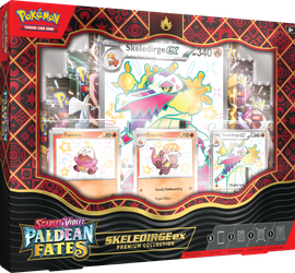 Pokemon Paldean Fates Premium Collection Skeledirge 8 boosterów 3 promo
